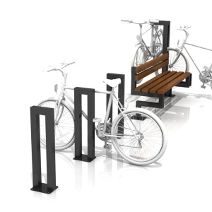 BikeStop z ławką 04 i dodatkowymi stojakami na 6 rowerów linia MODE