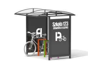 Wiata na rowery SZKOLNA 07 - na 6 rowerów z dowolnym napisem